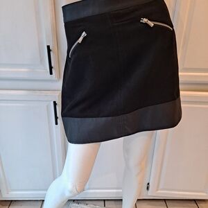 Divided Black Faux Suede and Faux Leather Mini Skirt with Zipper Accents